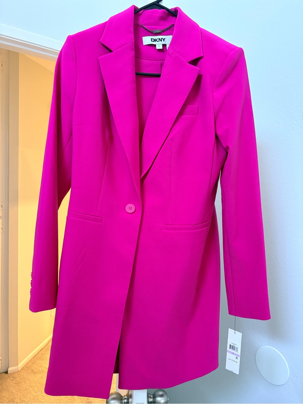 NWT DKNY Women's Hot Pink Long Blazer Jacket